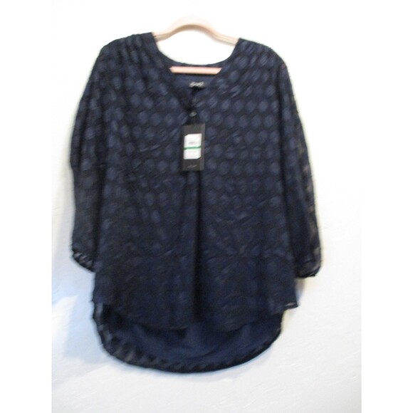 Jones New York Tops - Jones New York Women’s Blouse Sz L Navy Textured Sheer Overlay 3/4 Sleeve Tunic